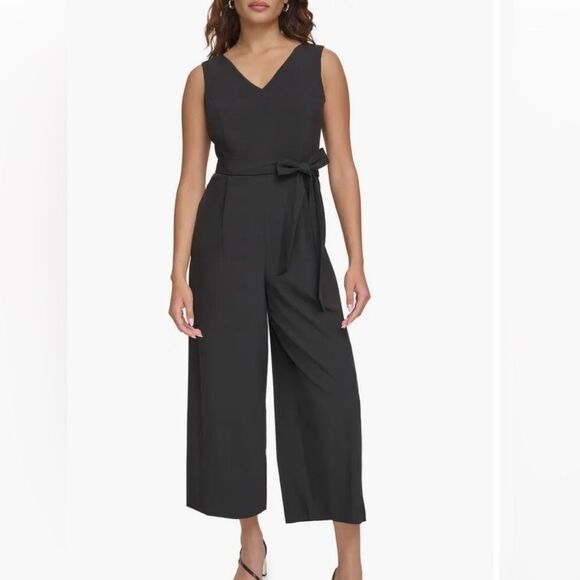 NWT Calvin Klein Women's Sleeveless V-Neck Tie Waist Wide Leg Jumpsuit Sz 10 - Picture 8 of 14